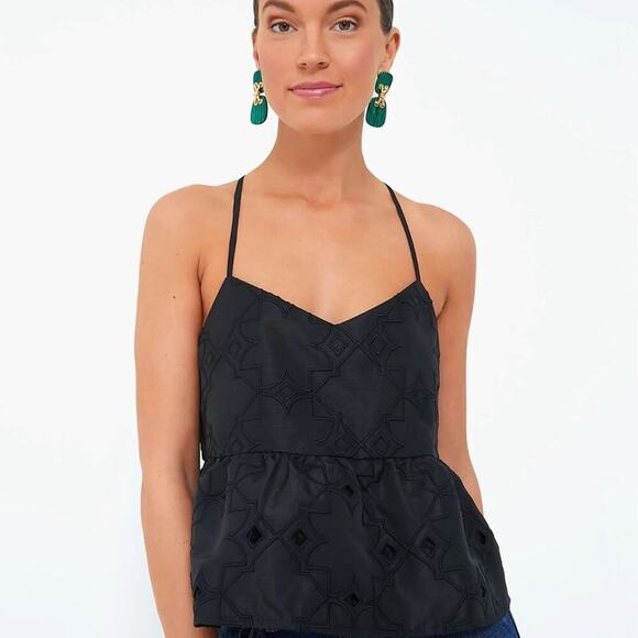 Tuckernuck Noir Nights Allie  Size XL Black V Neck Spaghetti Straps Peplum Hem2 - Picture 2 of 6